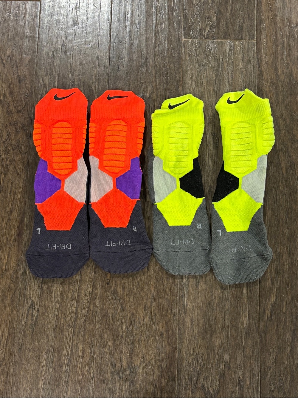 Nike Hyper Elite Large Men’s Dri-FIT Cushioned Socks - Neon Orange & Neon Yellow